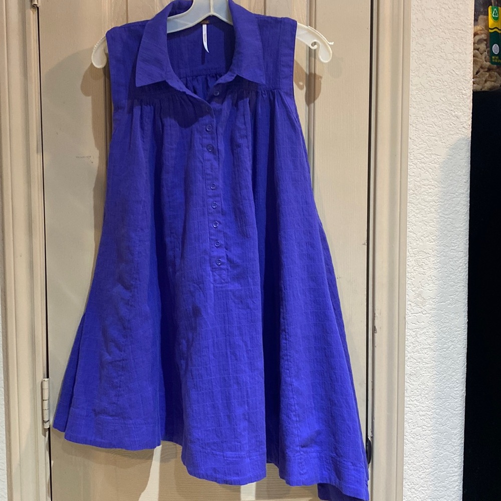 Free People Sleeveless Button-Front Midi Dress in Cobalt